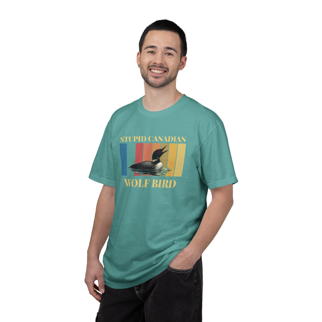 Loon Vintage Stripe T-Shirt: "Wolf Bird" Nature Graphic
