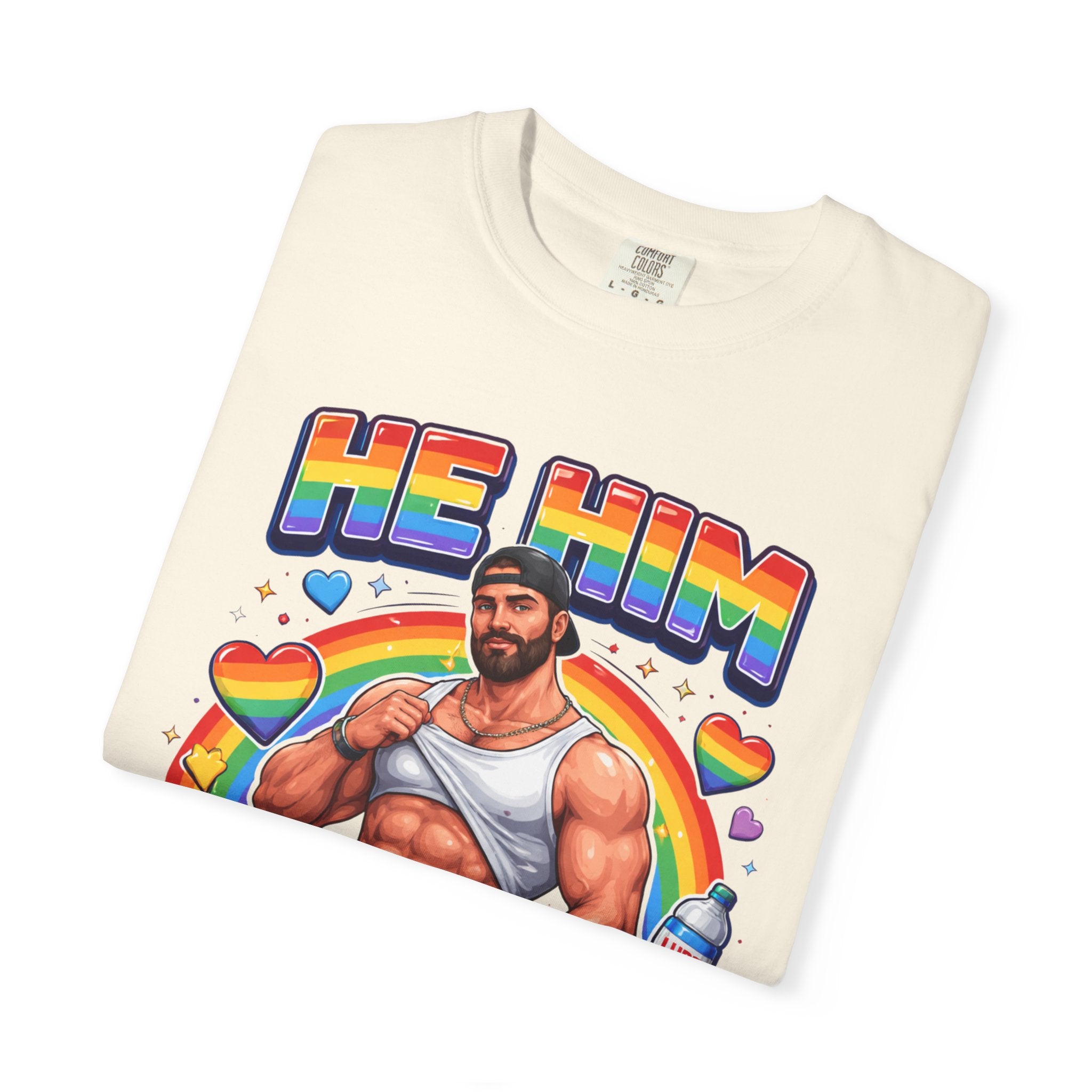 He Him Daddy T-Shirt: Rainbow Gay Pride Muscle Dad Graphic Tee