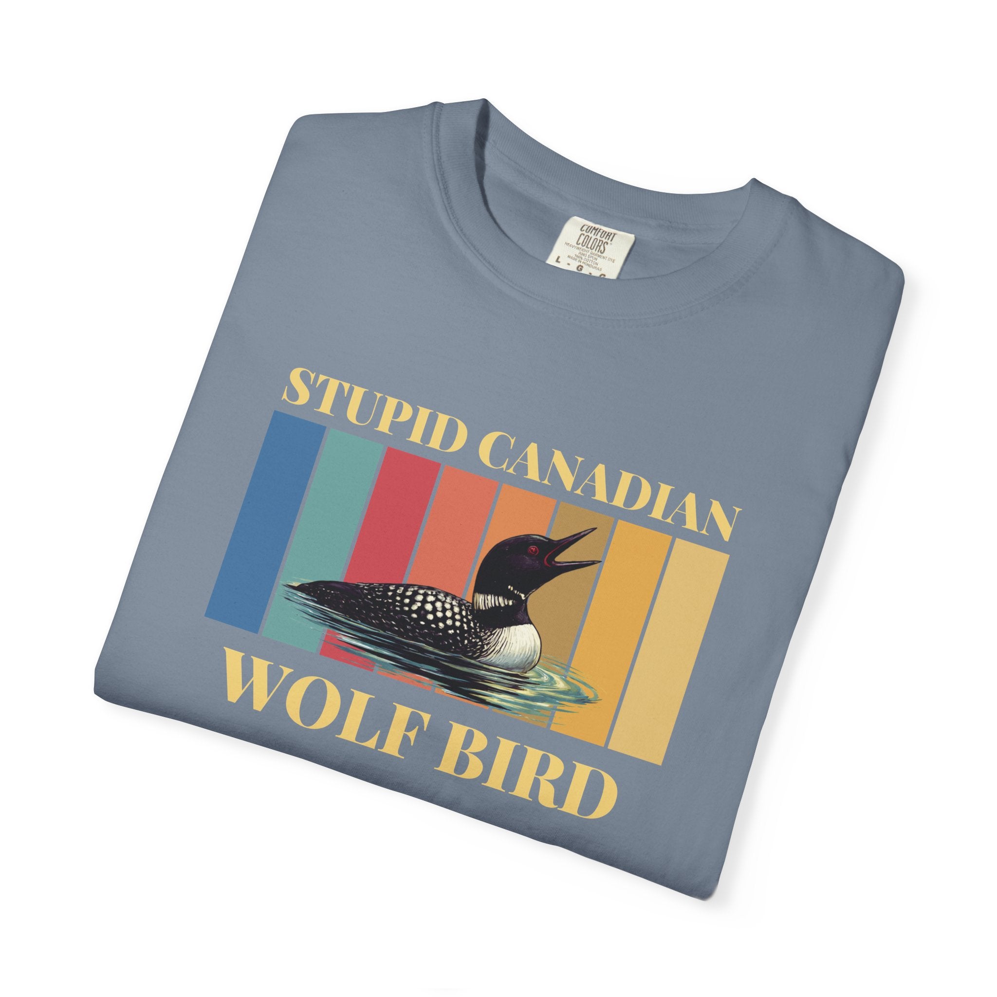Loon Vintage Stripe T-Shirt: "Wolf Bird" Nature Graphic