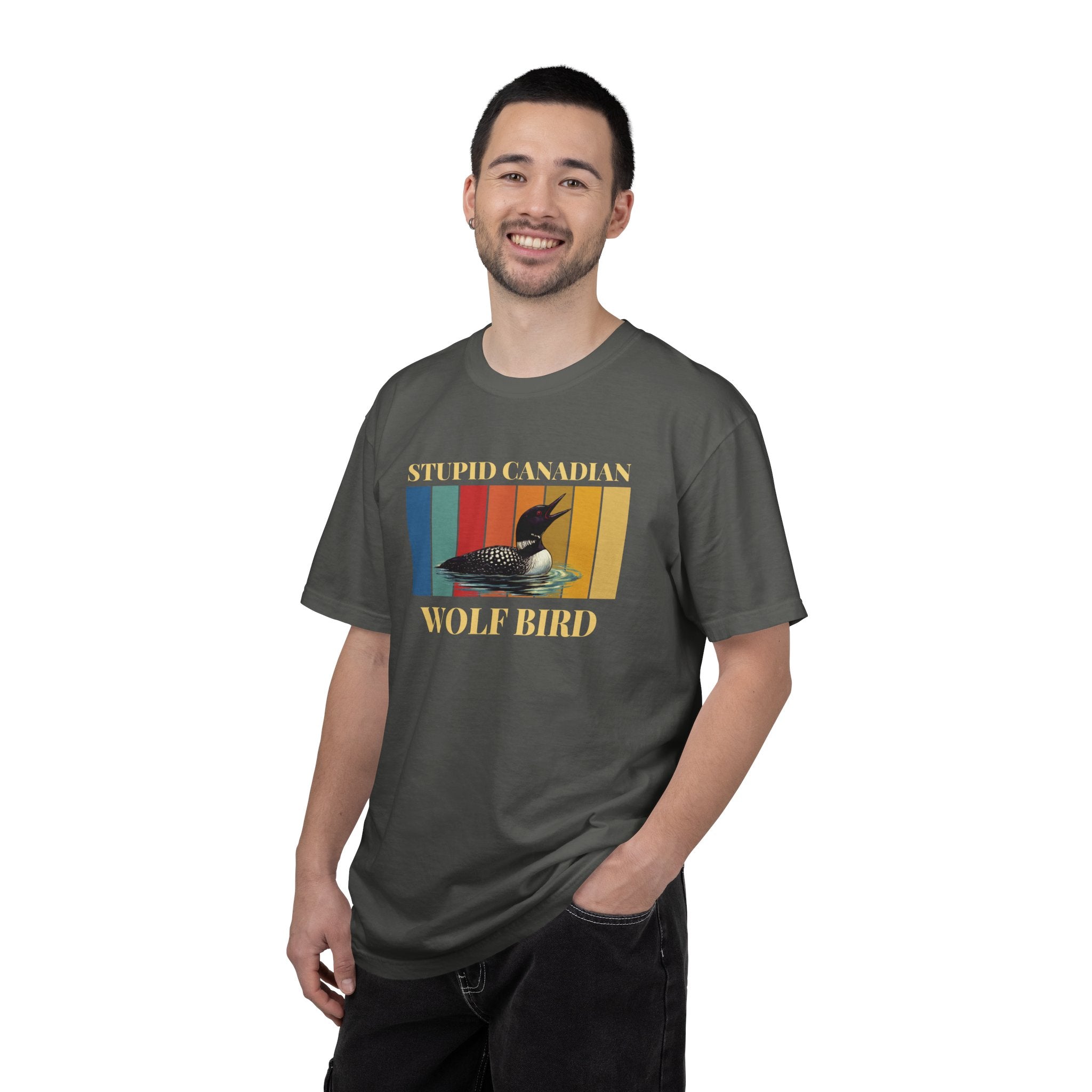 Loon Vintage Stripe T-Shirt: "Wolf Bird" Nature Graphic