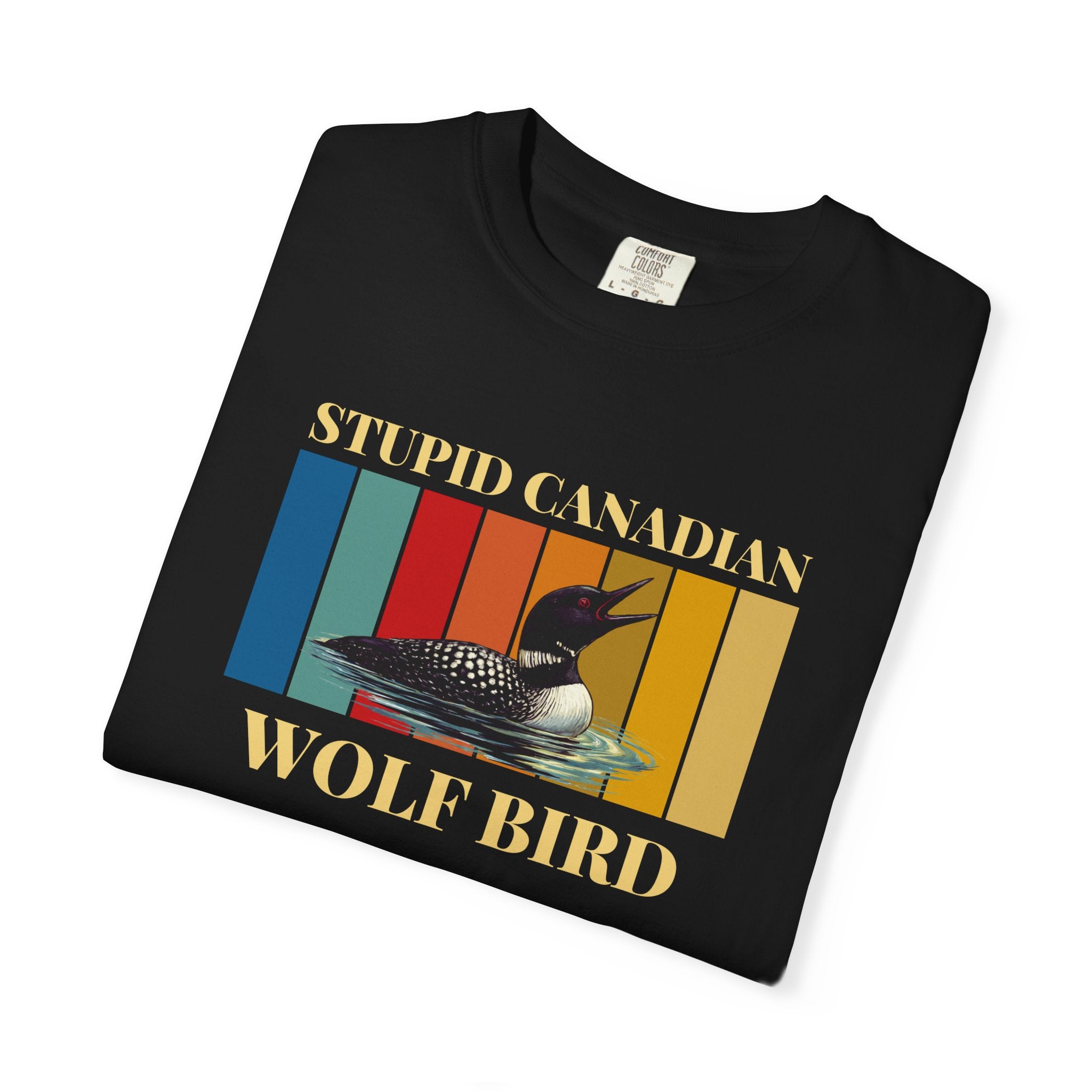 Loon Vintage Stripe T-Shirt: "Wolf Bird" Nature Graphic