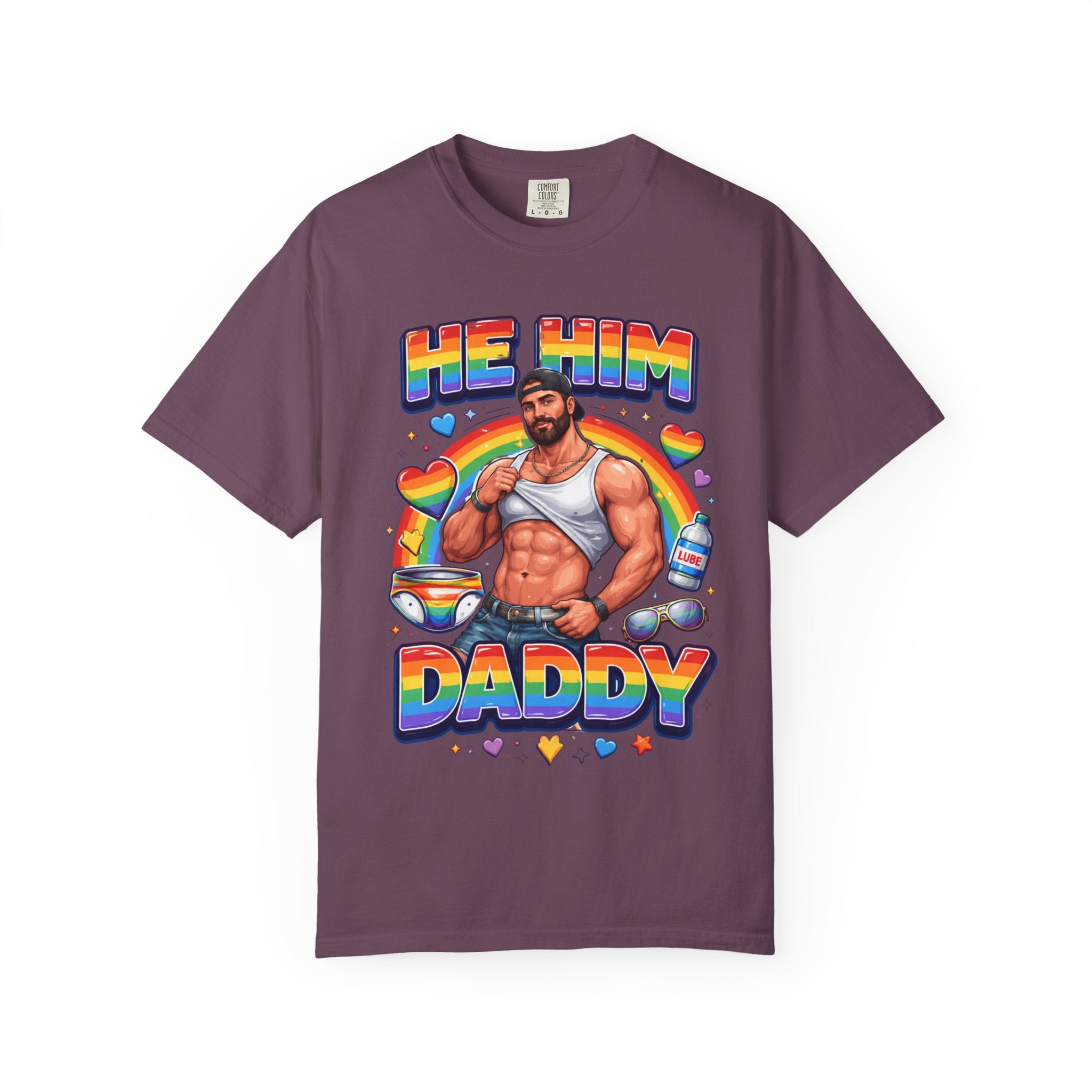 He Him Daddy T-Shirt: Rainbow Gay Pride Muscle Dad Graphic Tee