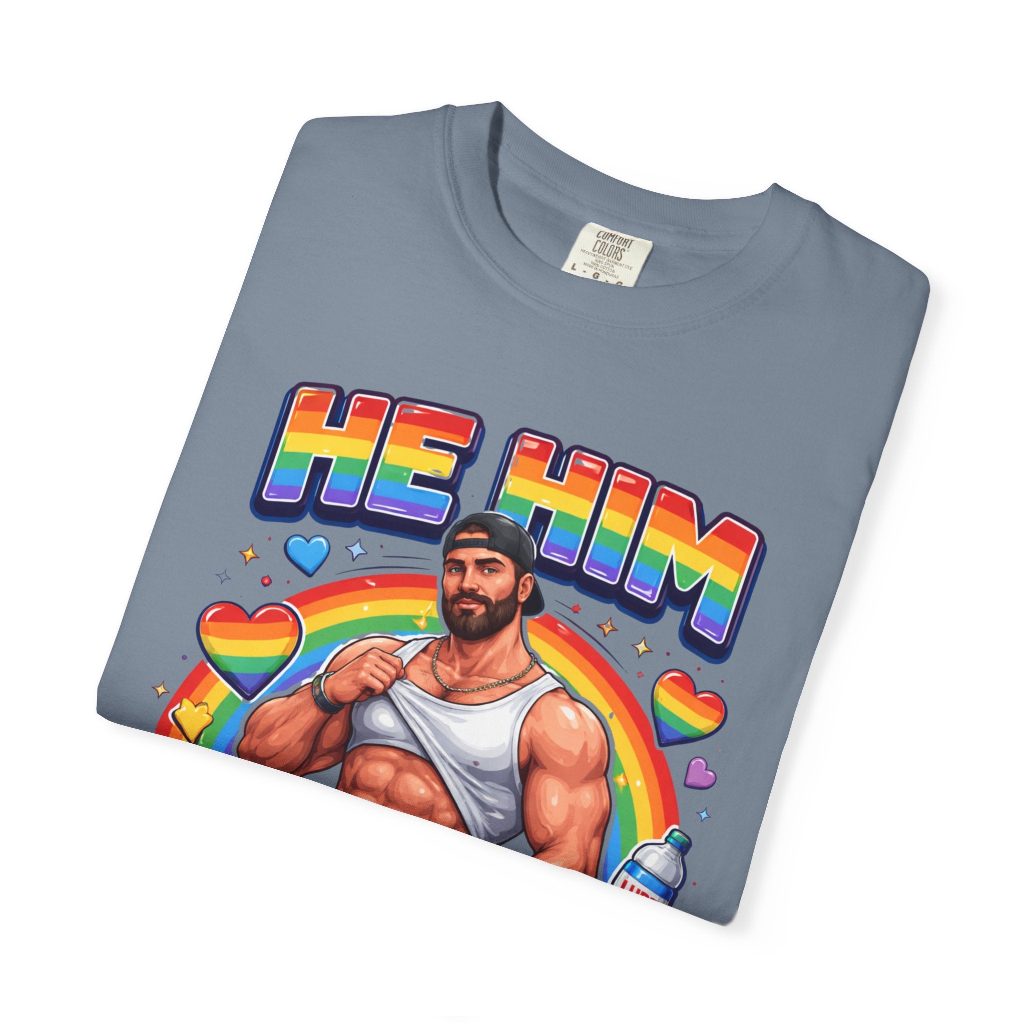 He Him Daddy T-Shirt: Rainbow Gay Pride Muscle Dad Graphic Tee