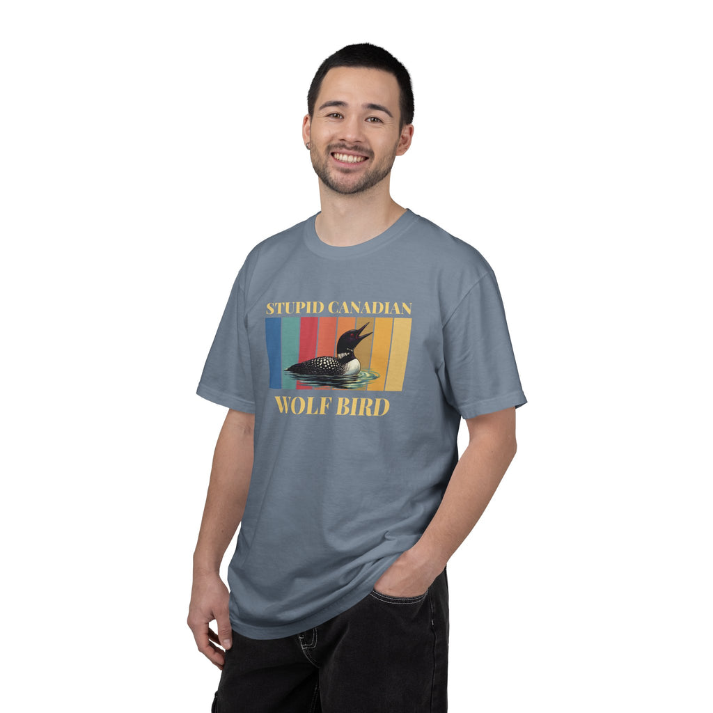 Loon Vintage Stripe T-Shirt: "Wolf Bird" Nature Graphic