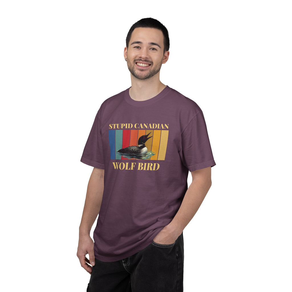 Loon Vintage Stripe T-Shirt: "Wolf Bird" Nature Graphic