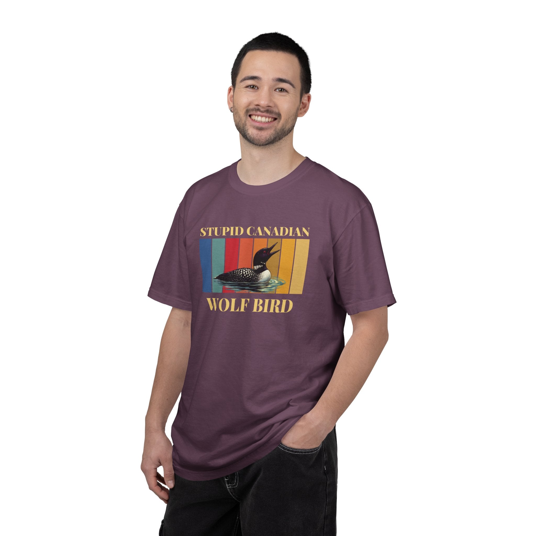 Loon Vintage Stripe T-Shirt: "Wolf Bird" Nature Graphic