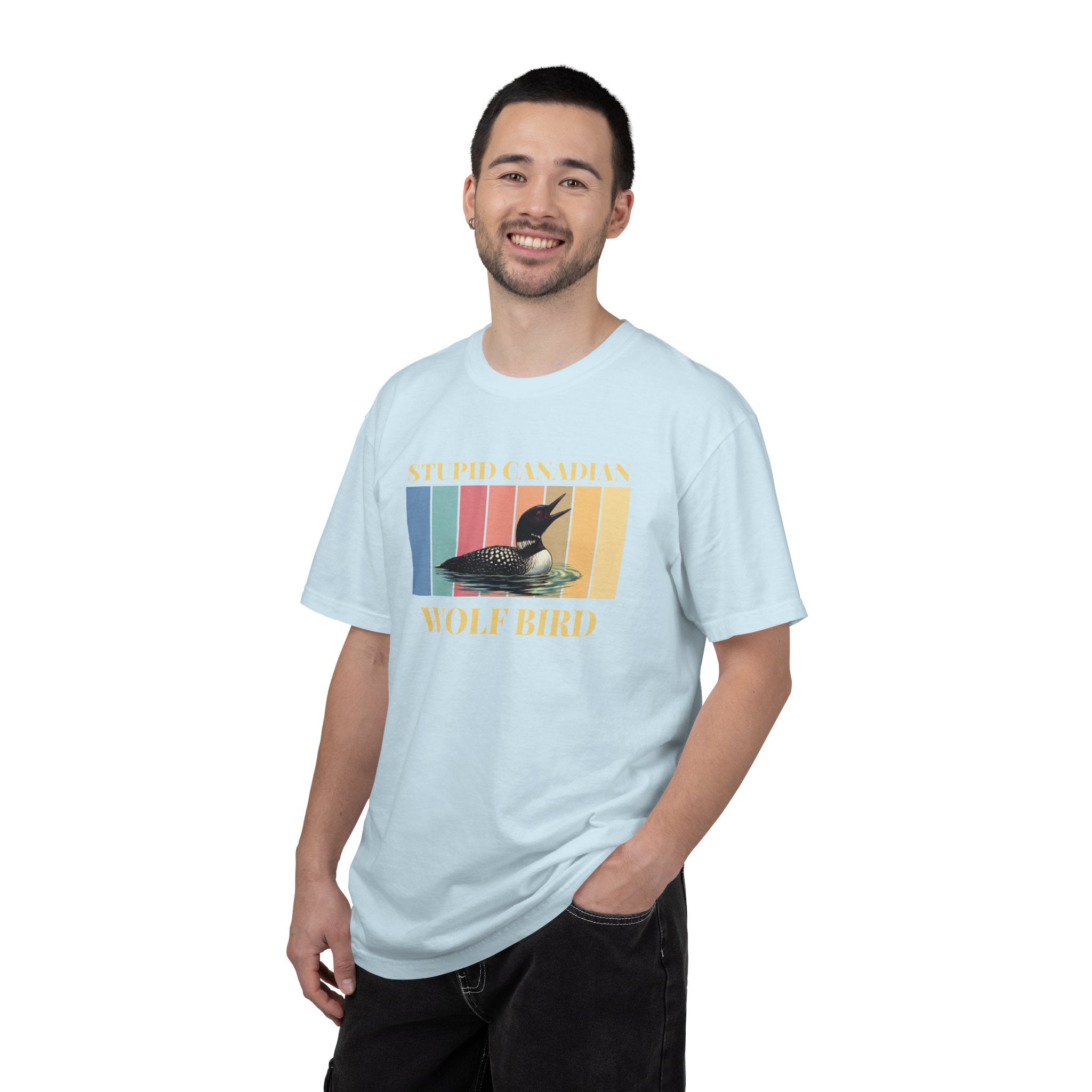Loon Vintage Stripe T-Shirt: "Wolf Bird" Nature Graphic