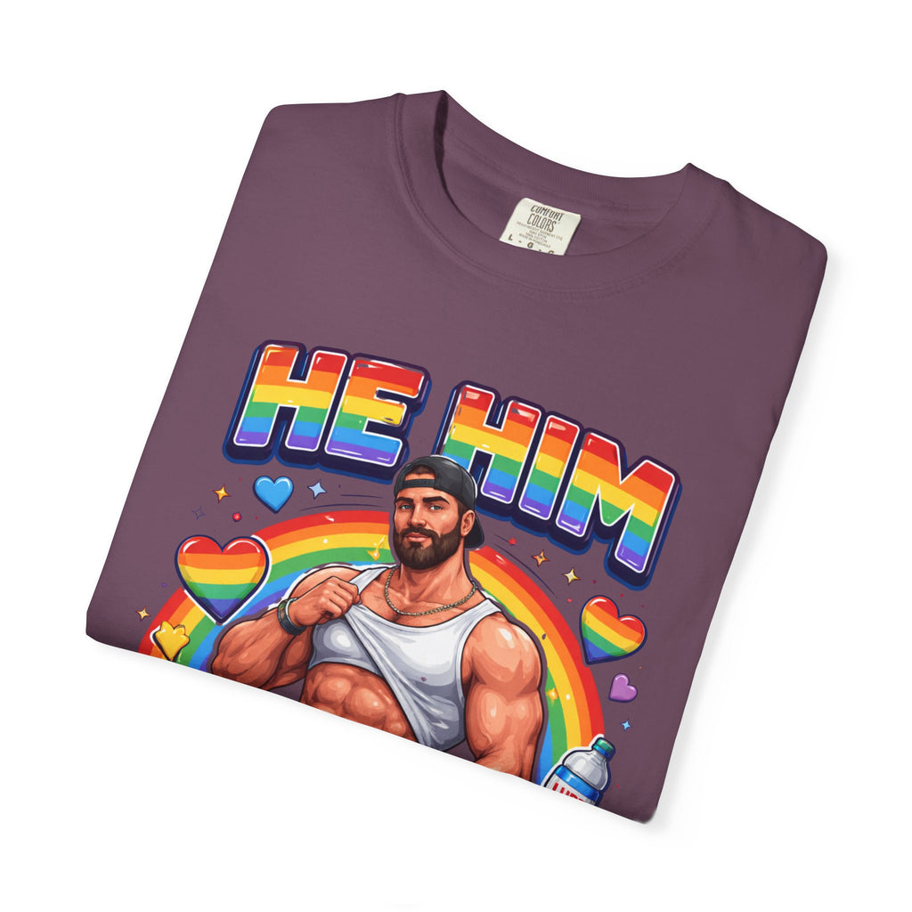 He Him Daddy T-Shirt: Rainbow Gay Pride Muscle Dad Graphic Tee