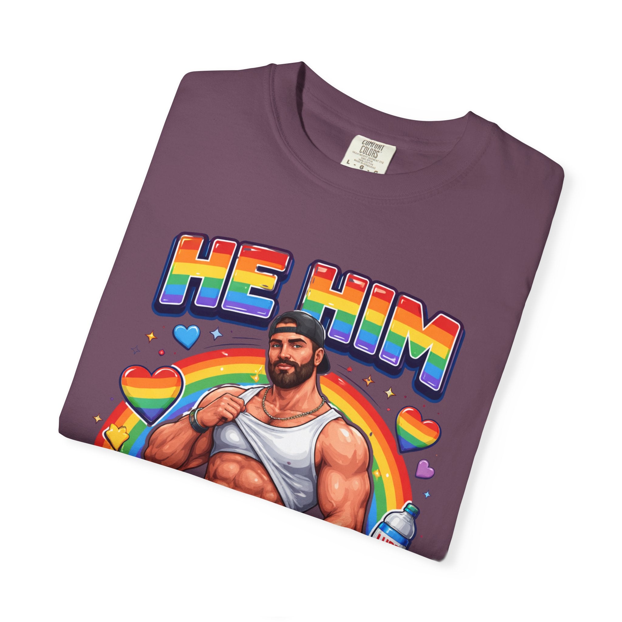 He Him Daddy T-Shirt: Rainbow Gay Pride Muscle Dad Graphic Tee