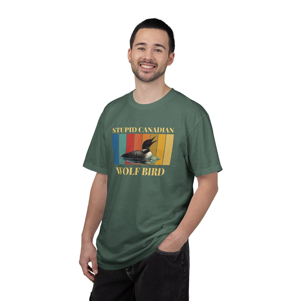 Loon Vintage Stripe T-Shirt: "Wolf Bird" Nature Graphic