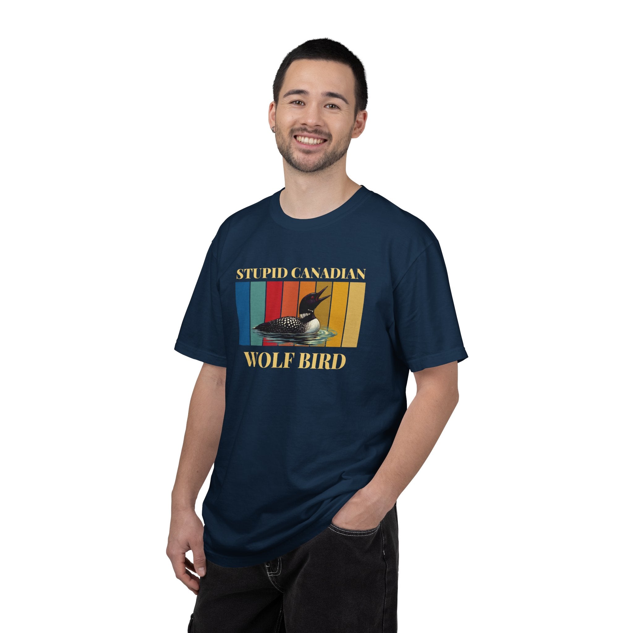 Loon Vintage Stripe T-Shirt: "Wolf Bird" Nature Graphic