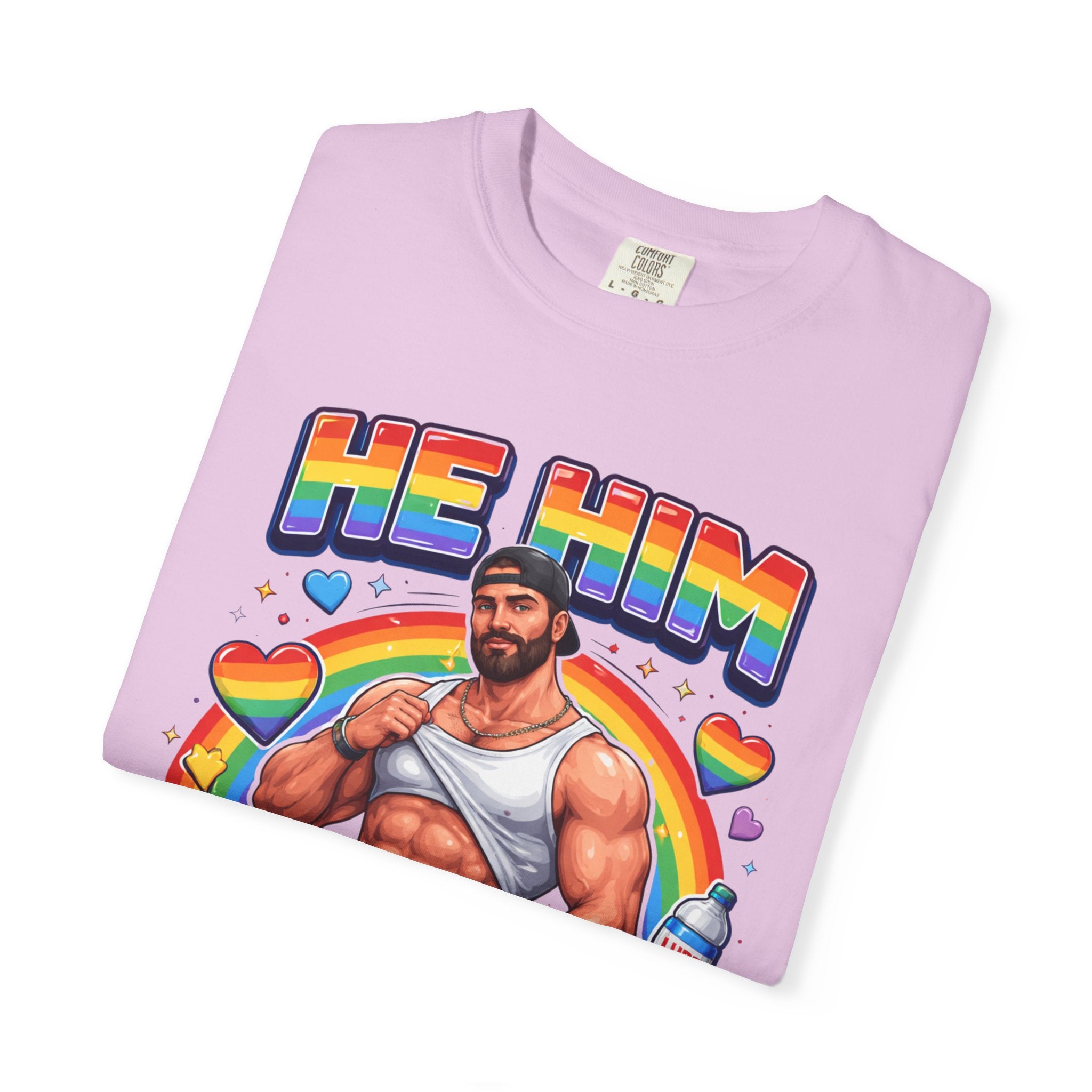 He Him Daddy T-Shirt: Rainbow Gay Pride Muscle Dad Graphic Tee