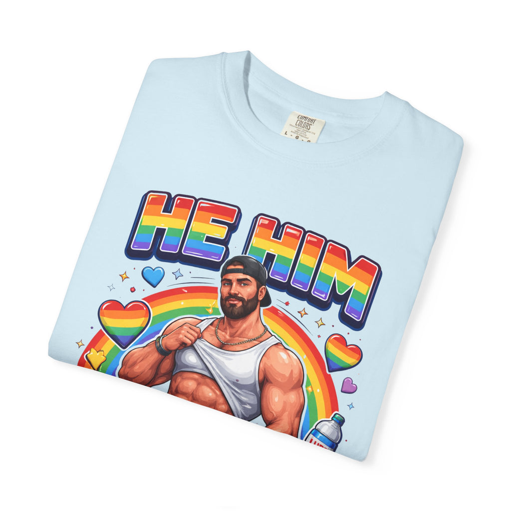 He Him Daddy T-Shirt: Rainbow Gay Pride Muscle Dad Graphic Tee