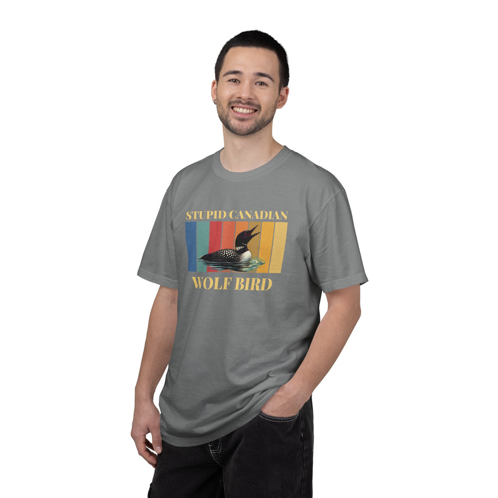 Loon Vintage Stripe T-Shirt: "Wolf Bird" Nature Graphic